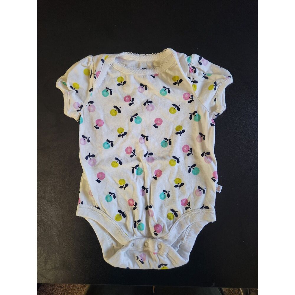 Baby Gap Baby Girl 3-6M White Colorful Cherry Print Short Sleeve Bodysuit